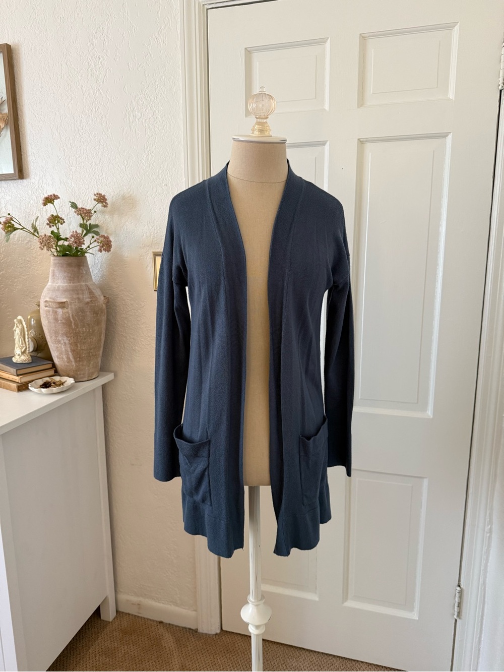 Pink Rose Navy Open-Front Women's Cardigan with Pockets